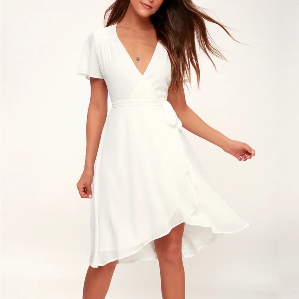 Rise to the Occasion White Midi Wrap Dress Lulus Size Large— Also have XL